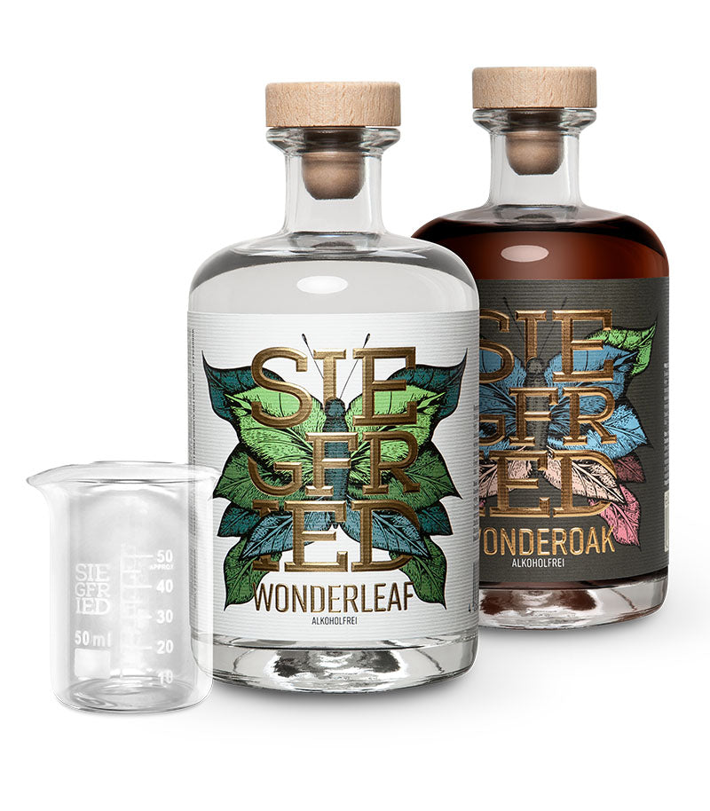 Alkoholfrei Set (je 1 Flasche Wonderleaf & Wonderoak) + gratis Meßbecher